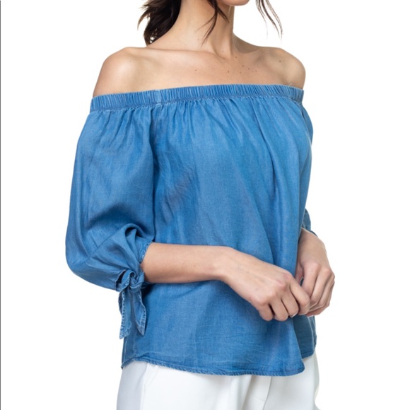 ✨LAST ONES✨Off the shoulder tie sleeves Tencel top - Picture 4 of 6
